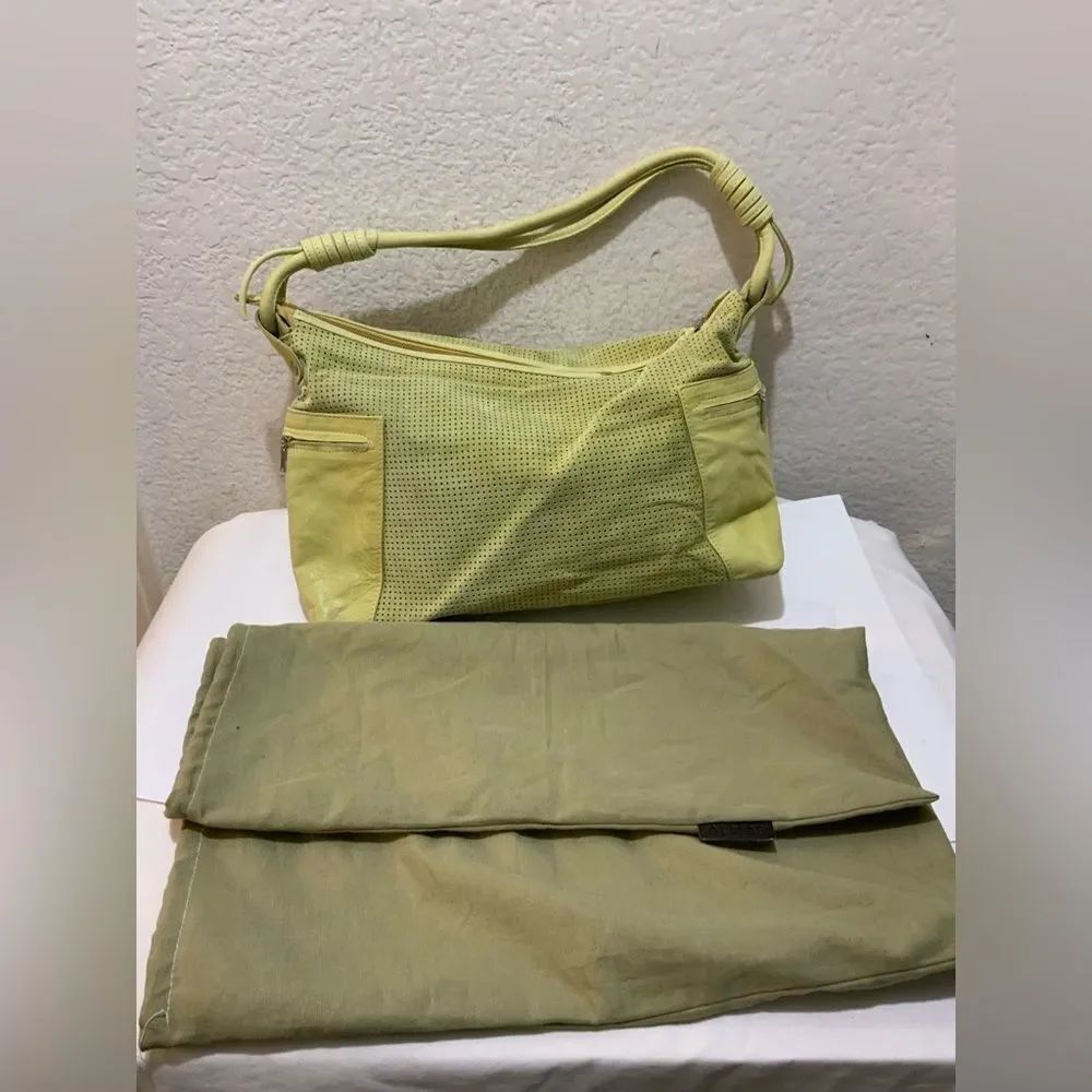almas lime green suede bag hobo perforated